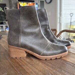 Sorel Women's Gray Heeled Boots with Tan Sole